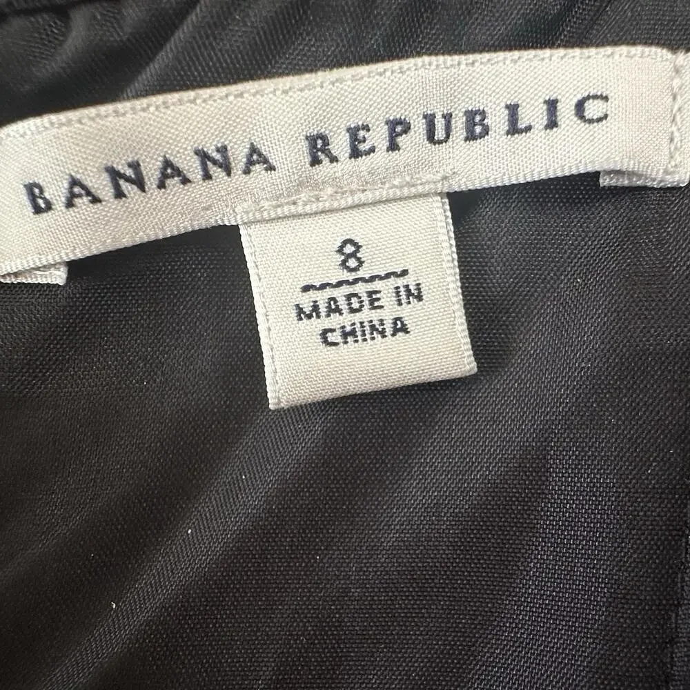 Banana Republic Dress Womens Sz 8 Black Beige Floral‎ Linen Sheath Strapless